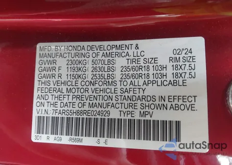 2024 Honda Cr-V Hybrid Sport-L from USA, damaged, VIN 7FARS5H88RE024929